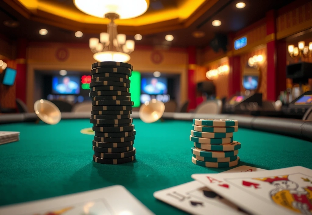 Jetons de poker sur table verte